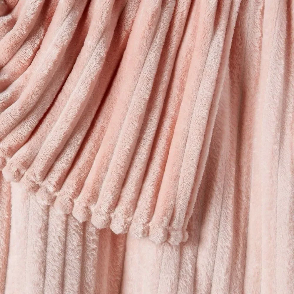 Room Essentials Blush Ribbed Plush Throw Blanket Soft Flannel New